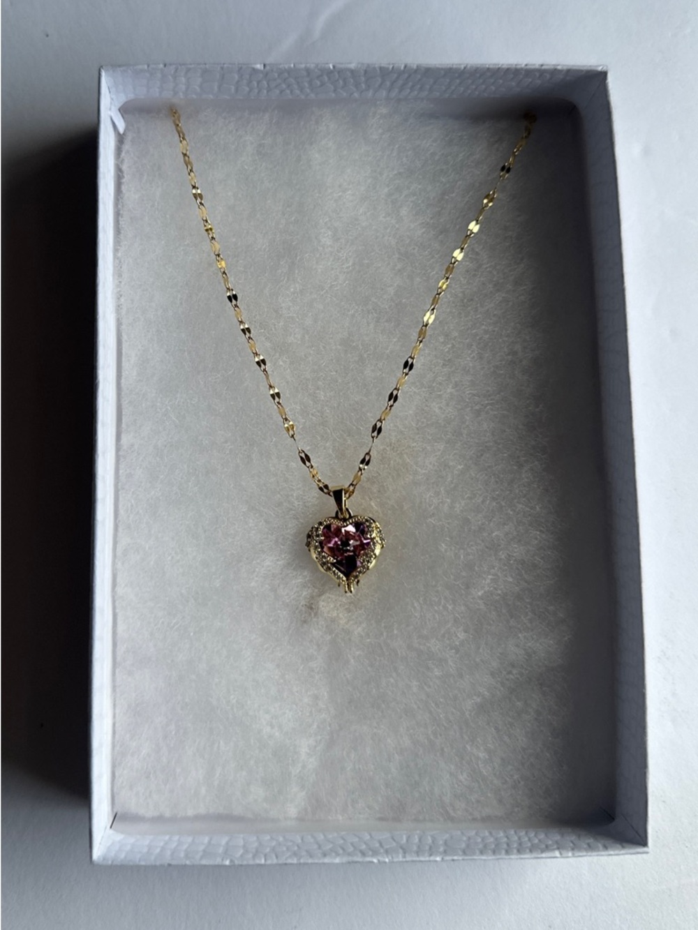 Pink Crystal Heart Necklace Gold Tone Dainty Jewelry Gift for Women